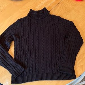 LL Bean black cable knit turtle neck sweater